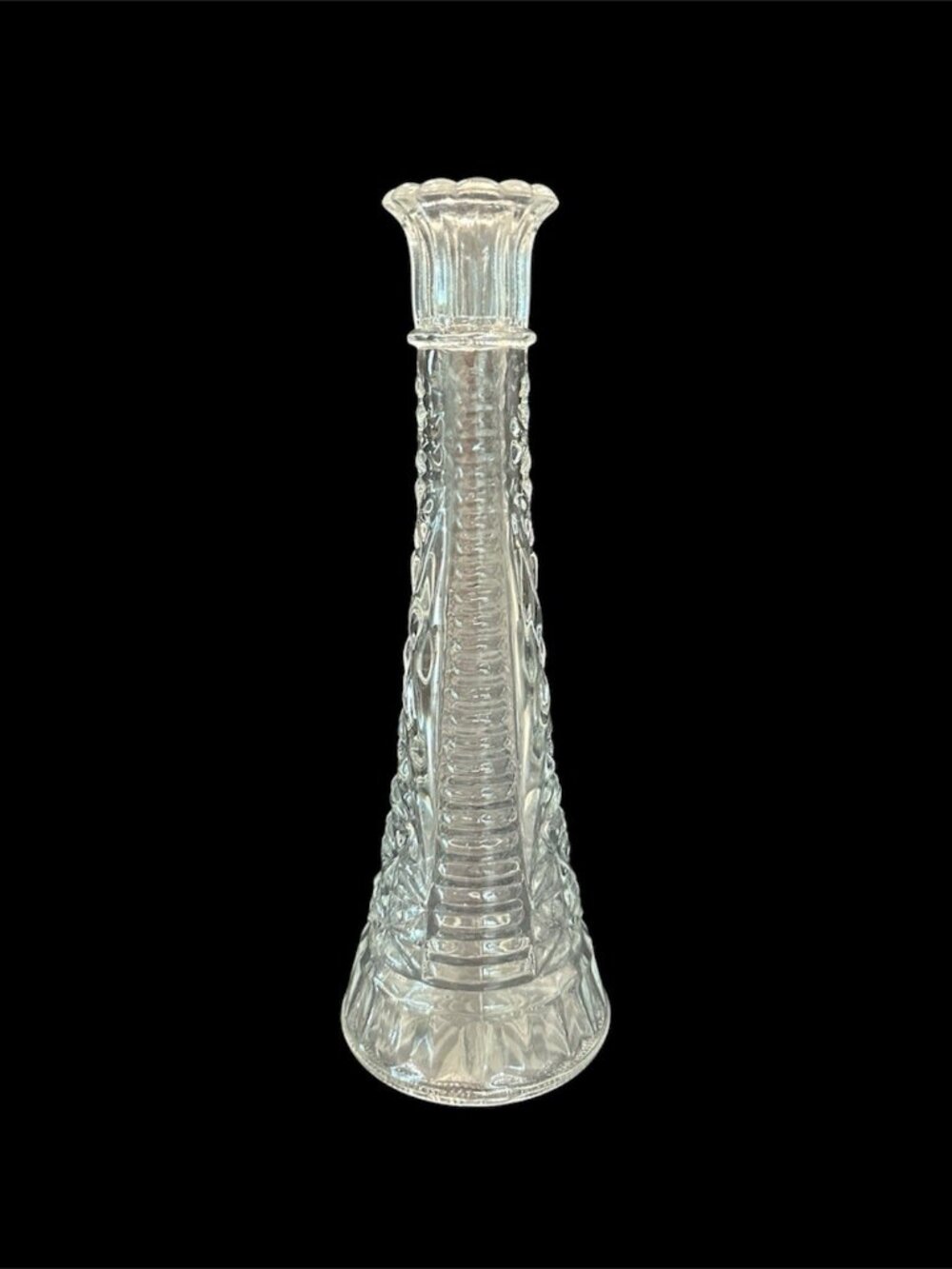 Vintage 1950s Anchor Hocking Stars & Bars Bud Vase USA Clear Glass 9" Flowers